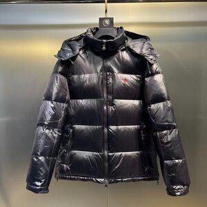 Ralph Lauren Black Glossy Hooded Down Jacket, Size S